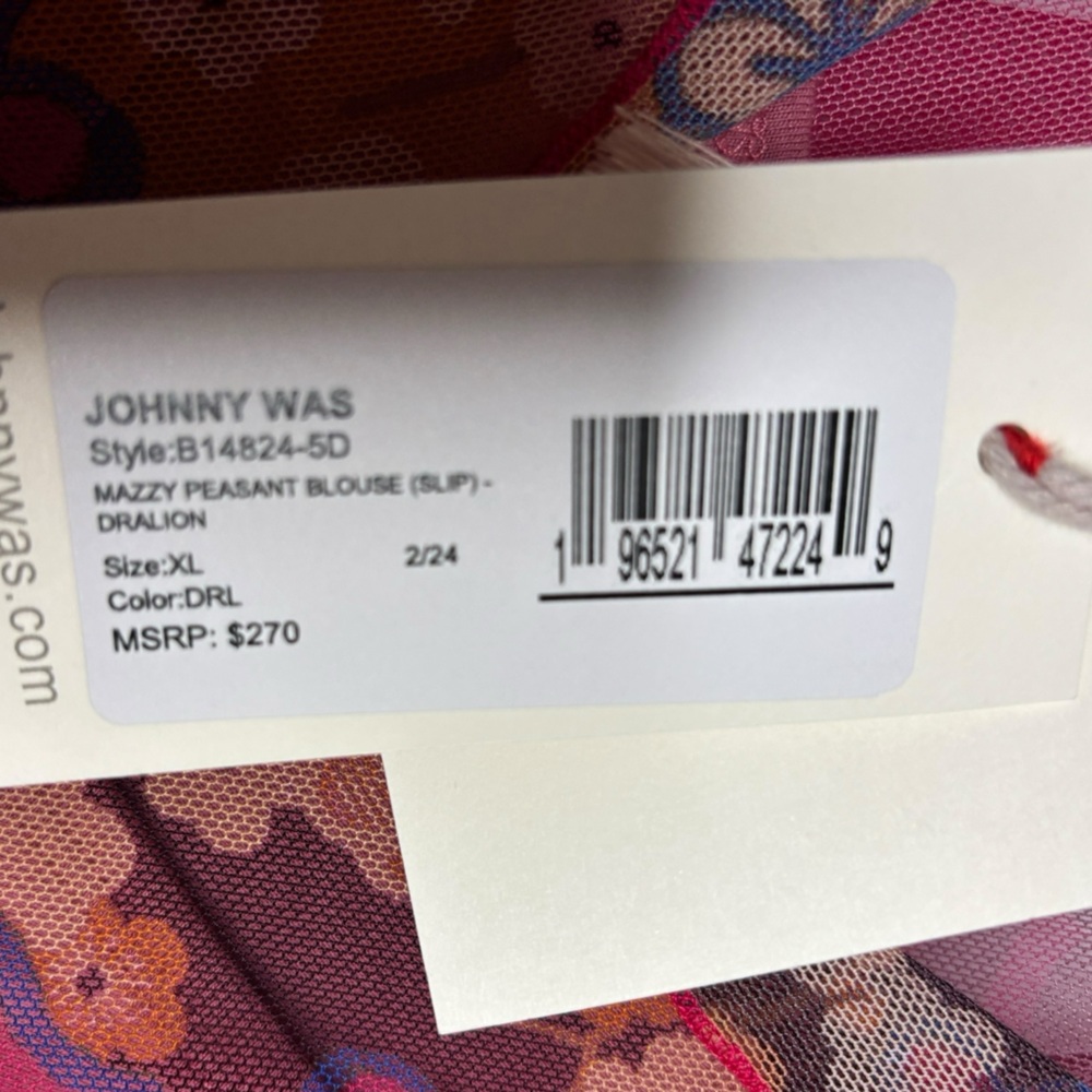 NEW Johnny Was BIYA Mazzy Floral Print Embroidered Mesh Split V-Neck Blouse XL - Picture 5 of 13